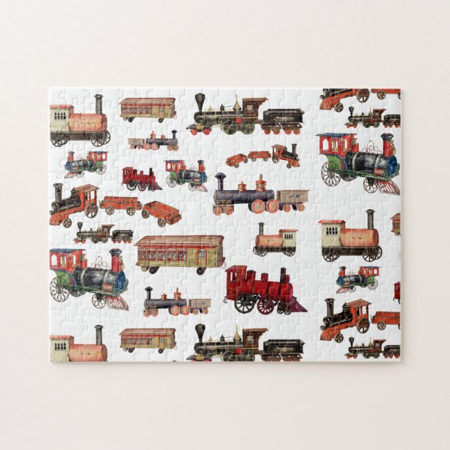 Puzzle Train Jouet vintage Motif Trains colorés (Horizontal)