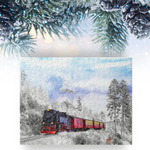 Puzzle Train Magique d'Hiver avec Harfang des Neiges & Hi