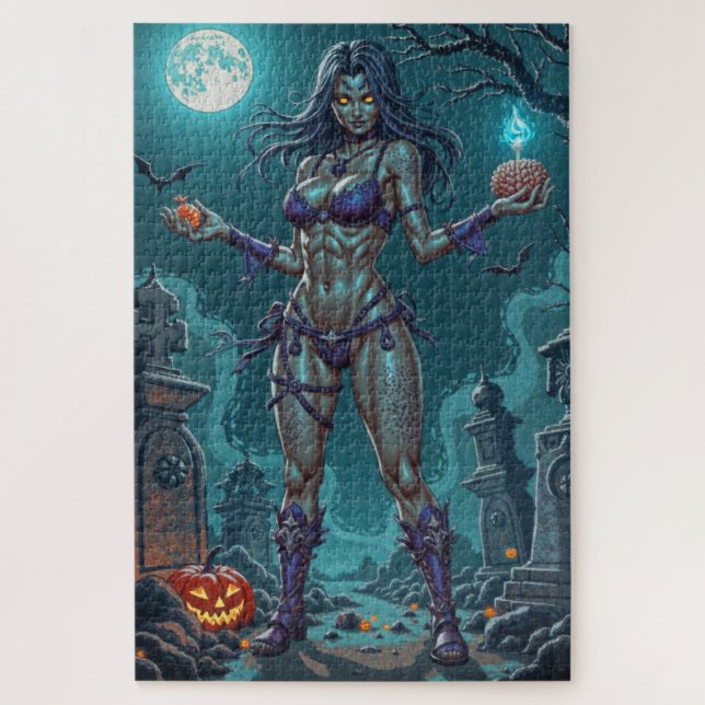 Puzzle Traite d'Halloween ou ami Zombie w Cerveau (Vertical)