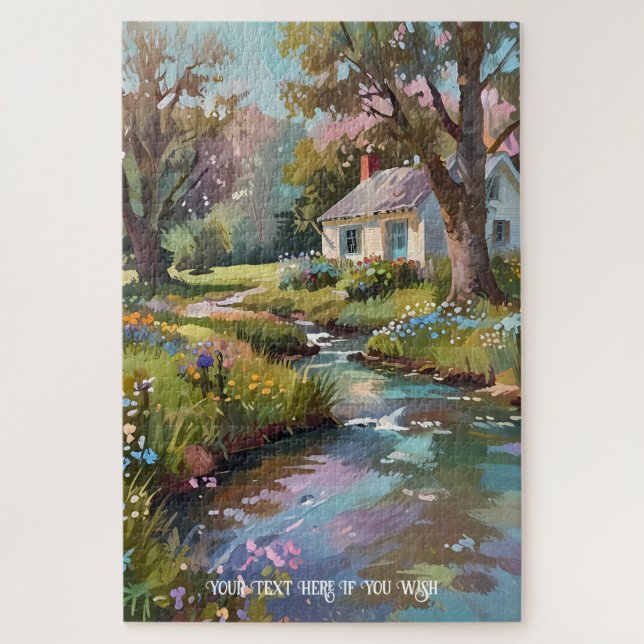 Puzzle Tranquil Campagne Retraite Cottage Aquarelle (Vertical)