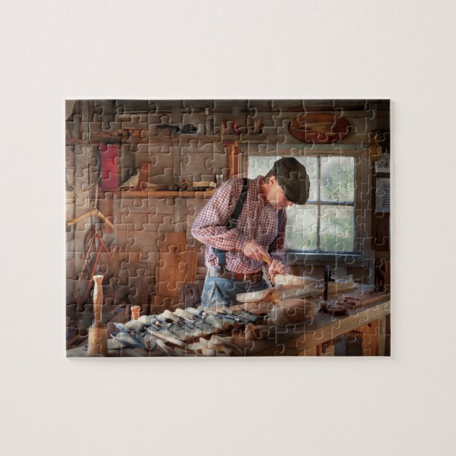 Puzzle Travailleur du bois - découpant - découpage d'un (Horizontal)