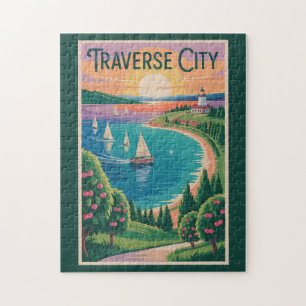 Puzzle Traverse City Lac Michigan Illustration Voyage
