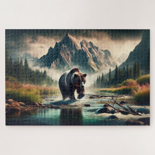 Puzzle Traversée de Grizzly, Ours Grizzly, Paysage de mon (Horizontal)