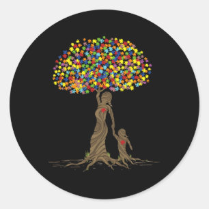 Puzzle Tree Love Mom And Autistic Daughter Autism Classic Round Sticker