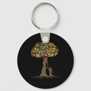 Puzzle Tree Love Mom And Autistic Daughter Autism Keychain