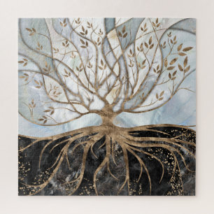 Puzzle Tree of Life - Pearl, Gold and Black Marble