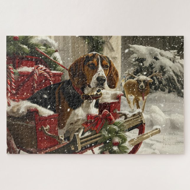 Puzzle Treeing Walker Coonhound Dog Christmas Festive (Horizontal)
