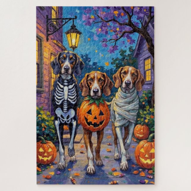 Puzzle Treeing Walker Coonhound In Halloween Costumes (Vertical)