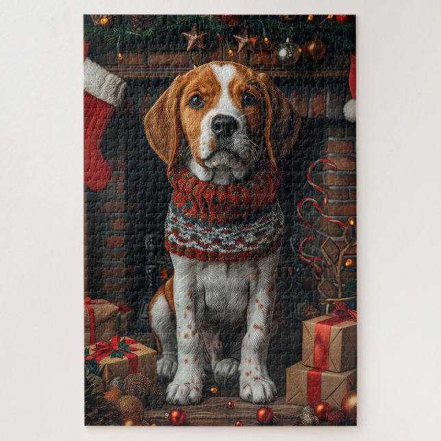 Puzzle Trek Walker Coonhound Chien Avec Cadeaux De Noël (Vertical)