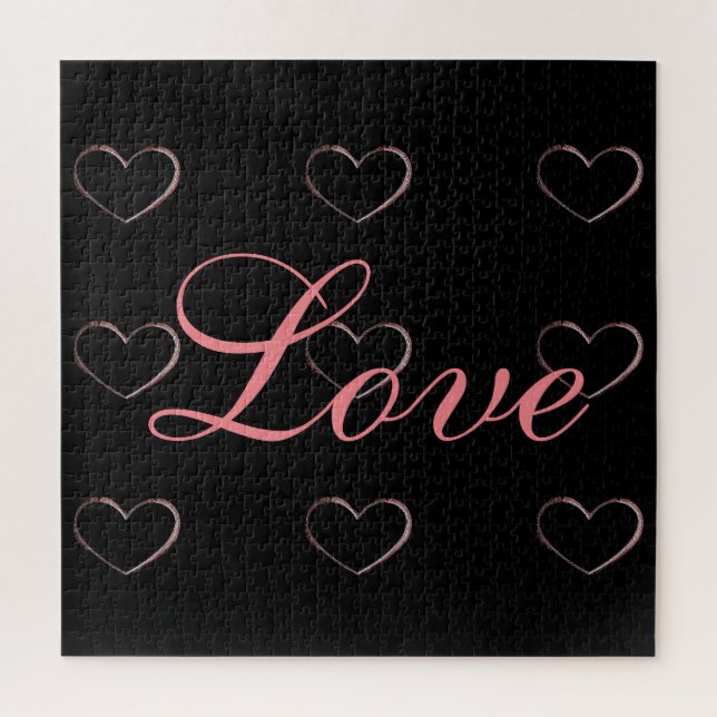 Puzzle Trendy Heart Gris Calligraphie Amour Mariage (Vertical)