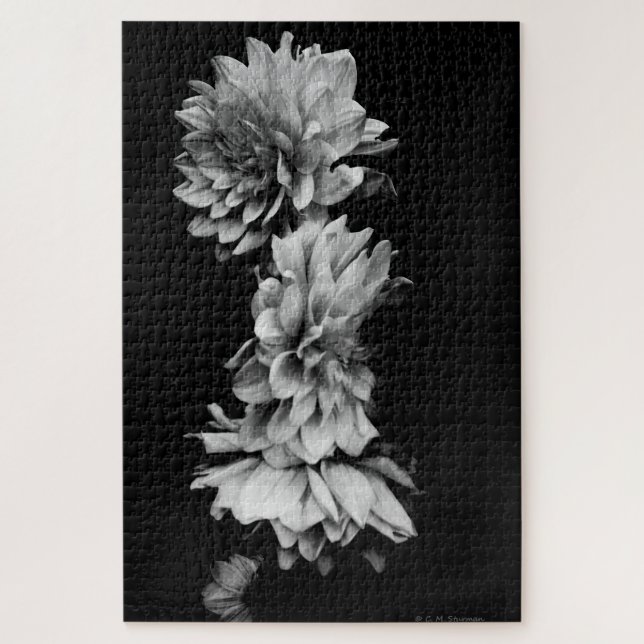 Puzzle Trio Dahlia noir et blanc (Vertical)