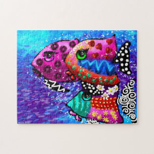 Puzzle Trio Whimsical Poisson Colorful Abstrait Nautique