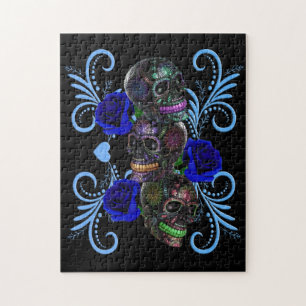 Puzzle Triple Jour Noir Des Crânes Morts Roses Bleus