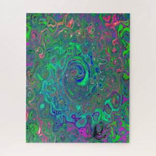 Puzzle Trippy Chartreuse et Blue Retro Liquid Swirl