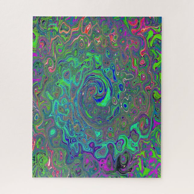 Puzzle Trippy Chartreuse et Blue Retro Liquid Swirl (Vertical)
