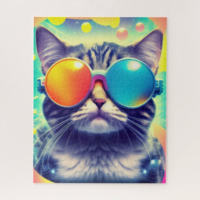 Puzzle Trippy Cool Psychedelic Trip Cat (Vertical)