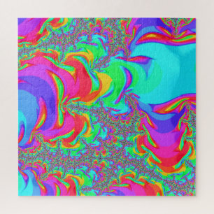 Puzzle Trippy Retro Vibrant Neon Arc-en-ciel Fractal Art