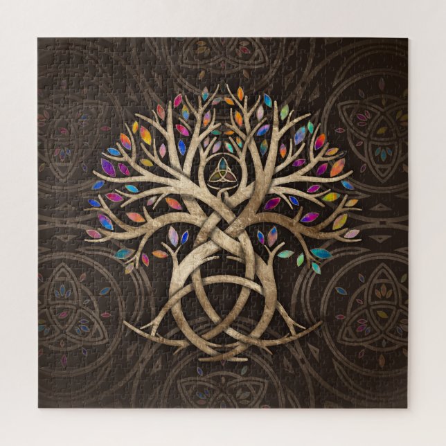 Puzzle Triquetra Arbre de vie feuilles colorés (Vertical)