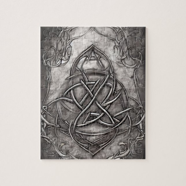 Puzzle Triquetra Trinity Knot Silvery Pewter Faux Metal (Vertical)