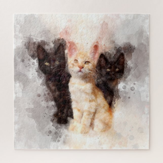 Puzzle Trois chatons mignonnes et belle aquarelle (Vertical)