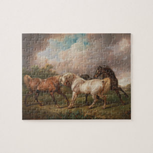 Puzzle Trois chevaux dans un paysage orageux