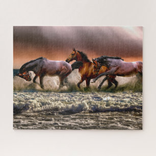 Puzzle Trois chevaux en cavale dans l'océan