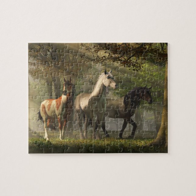 Puzzle Trois chevaux sauvages dans la forêt (Horizontal)
