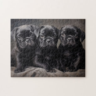 Puzzle Trois chiots à Carlin noir