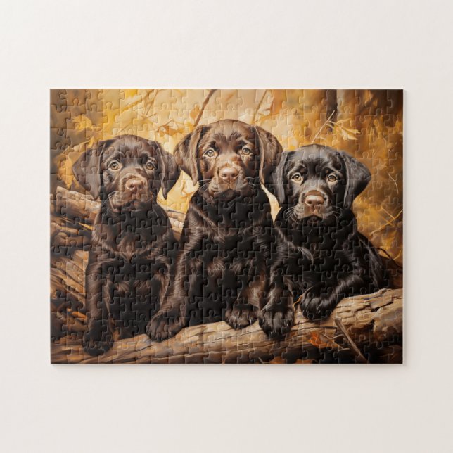 Puzzle Trois chiots du labrador (Horizontal)