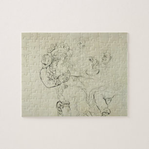 Puzzle Trois hommes et un boire de femme (stylo et encre