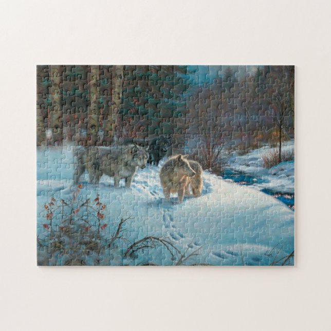 Puzzle trois loups dans la forêt d'hiver (Horizontal)