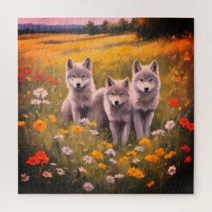 Puzzle Trois louveteaux gris