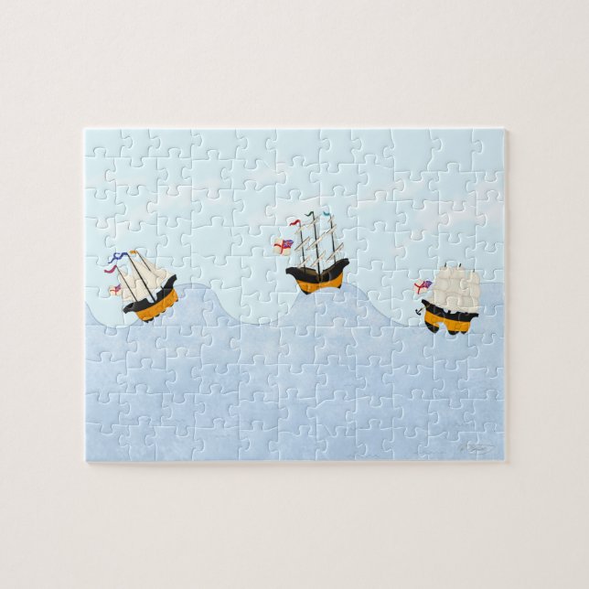 Puzzle Trois navires naviguant sur le Rolling Sea Kids (Horizontal)