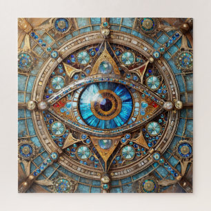 Puzzle Troisième Œil - Mandala Bleu Turquoise Or