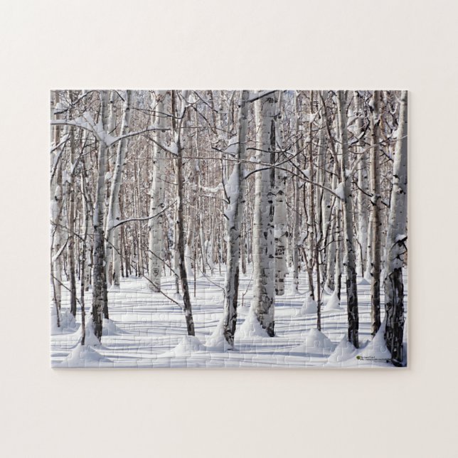 Puzzle Troncs d'arbre noir et blanc et photo de neige (Horizontal)