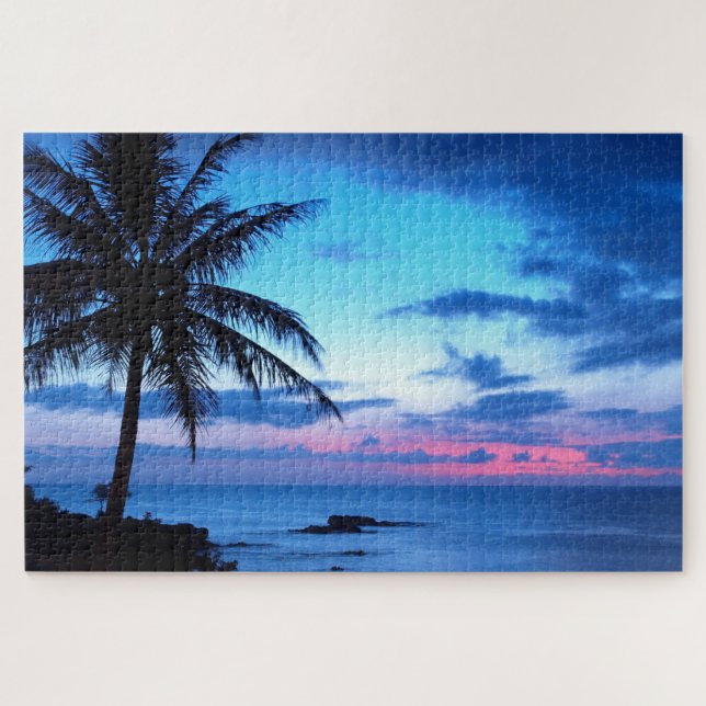 Puzzle Tropical Pretty Pink Blue Sunset Paysage Art (Horizontal)
