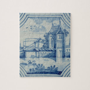 Puzzle Tuile de Delft montrant un pont-levis au-dessus
