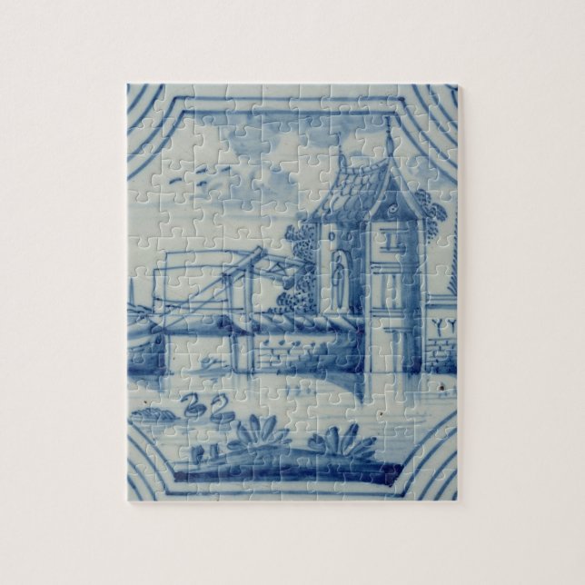 Puzzle Tuile de Delft montrant un pont-levis au-dessus (Vertical)