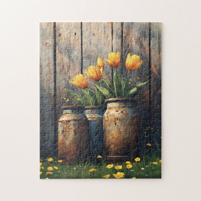 Puzzle Tulipes Jaunes en Cannistes Rustiques Art (Vertical)