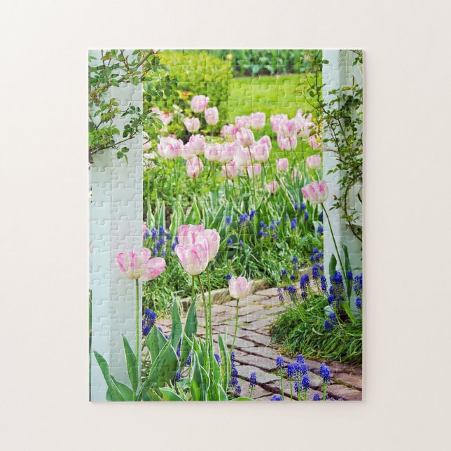 Puzzle tulipes roses dans le jardin de printemps (Vertical)