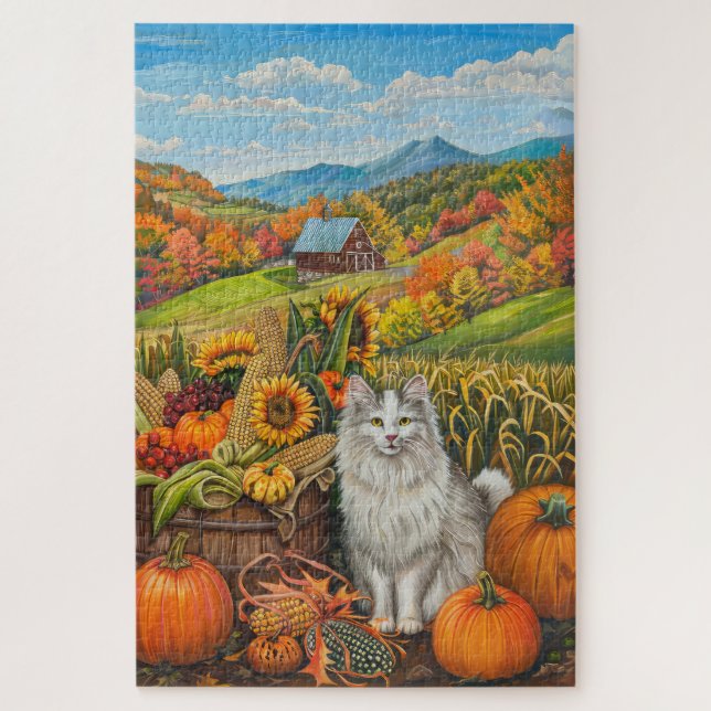 Puzzle Turc Angora Chat automne récolte Thanksgiving (Vertical)