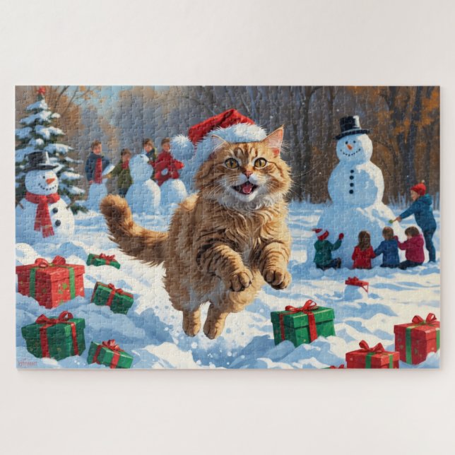 Puzzle Turc Angora Chat Courir en Casquette de Noël de ne (Horizontal)