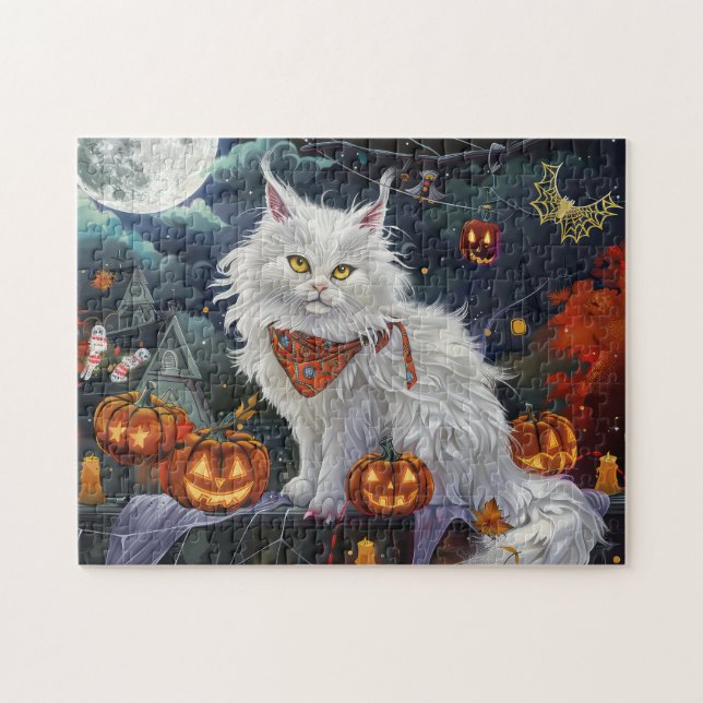 Puzzle Turc Angora Chat Halloween Éffrayant (Horizontal)