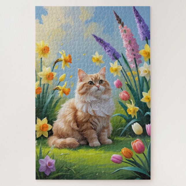 Puzzle Turc Angora Fleurs de printemps de chats peinture (Vertical)