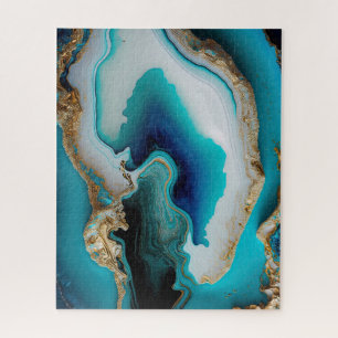 Puzzle Turquoise Aqua Blue Gold Gemstone Acrylique Pour A
