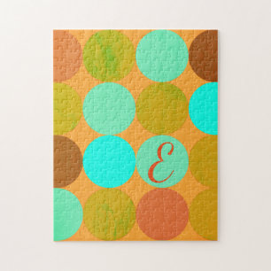 Puzzle Turquoise Bleu Vert & Cercles Orange Monogramme
