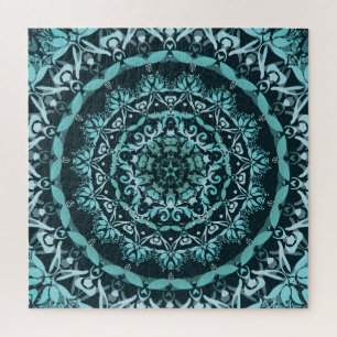 Puzzle Turquoise Dark Green Damask Mandala