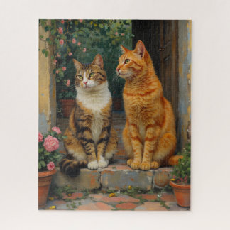 Puzzle Two charming cats sitting on steps