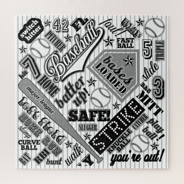 Puzzle Typographie de baseball Black White Stripes ID770 (Vertical)