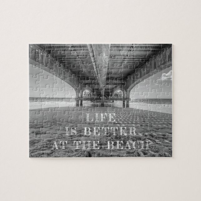 Puzzle Typographie de la vie de plage noir et blanc (Horizontal)